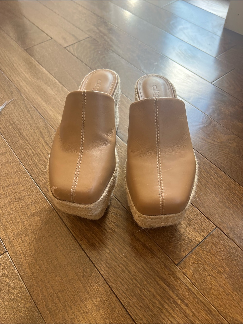 Platform Espadrille Mules in Tan Leather